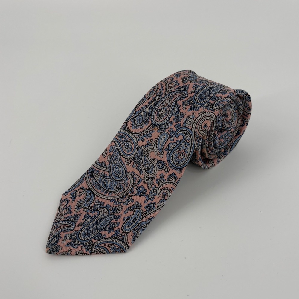 Guy Laroche Paris Mens Silk Paisley Tie Pink Blue Made in USA Vintage Accessory